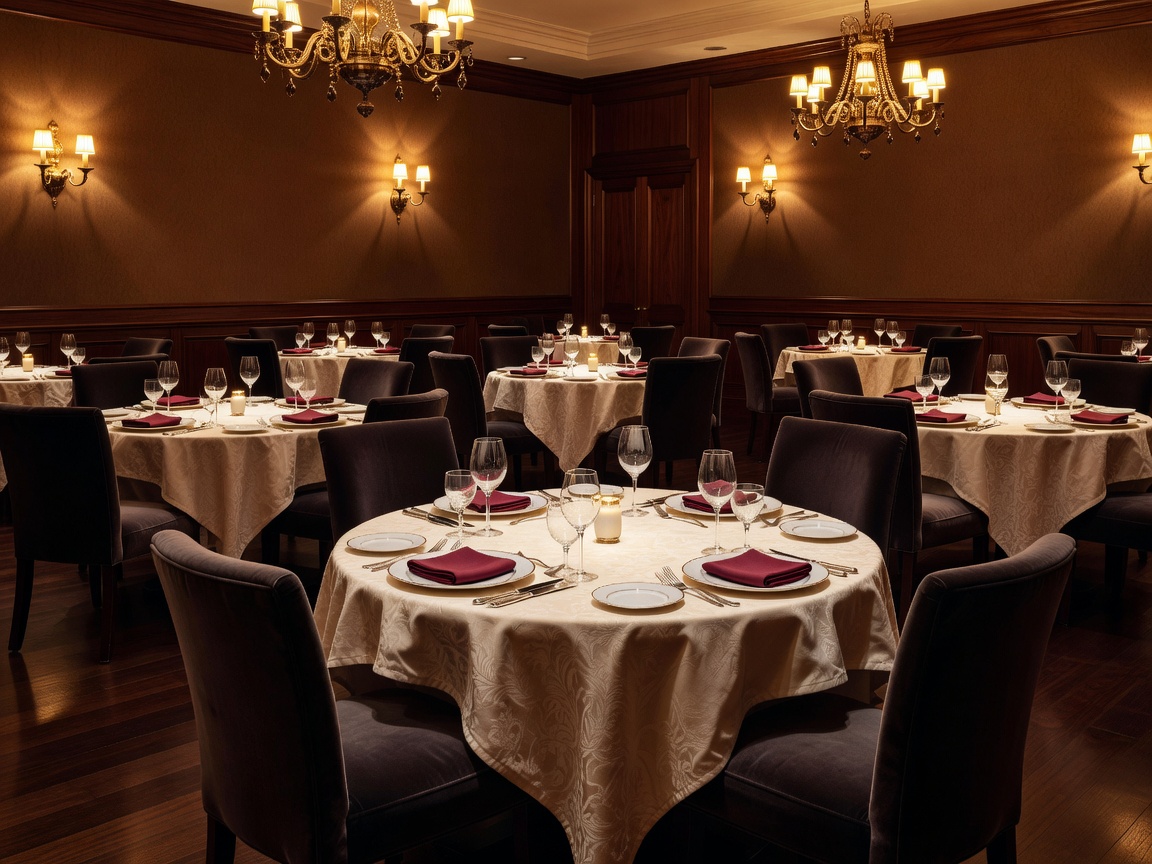 Refined dining room arranged with warm lighting and neatly set tables